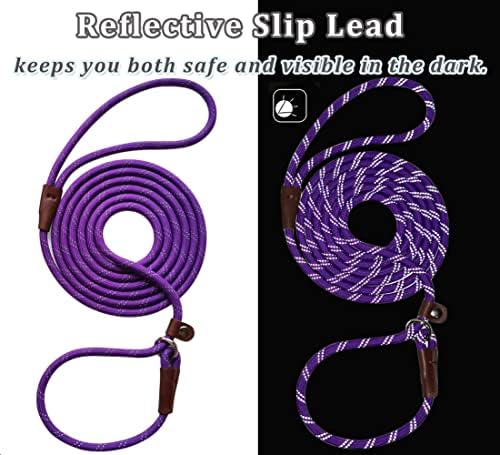 Wyuze 2 PCS 8ft Slip Slip Lead Leash רצועה, ללא רצועת אימונים משקפת, 1/3 רצועת החלקה של חבל עמיד לכלבים