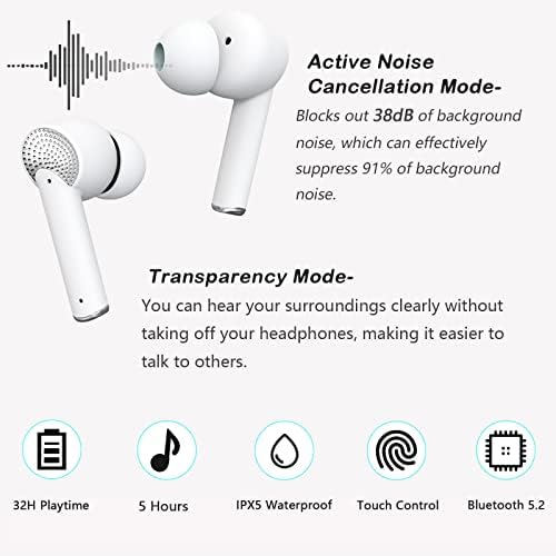 מבטל רעש פעיל מבטל אוזניות אלחוטיות, בס עמוק פרימיום, מיקרופון HD מובנה, צליל טבילה, IPX5 Bluetooth