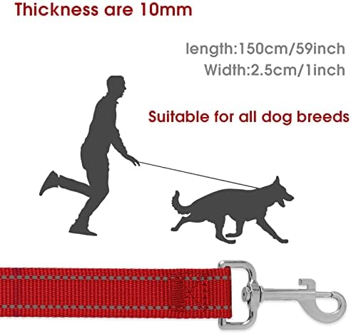 רצועת כלבים רפלקטיבית של קובי עם ידית מרופדת, רצועת כלב ניילון 5 רגל עם אמצעי מתכת אמצעי מתכת רצועות רפלקטיביות