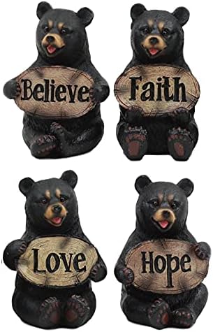 סט אברוס של ארבעה דובים מעוררי השראה פסלים גחמניים דוב שחור חמוד מחזיק אהבה להאמין אמונה ותקווה