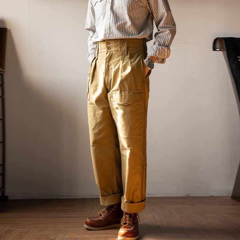 טורנדו אדום וינטג 'משנות הארבעים המכנסיים הבריטיים 10oz High Rise Cargo's Meen's Khaki מכנסיים רופפים