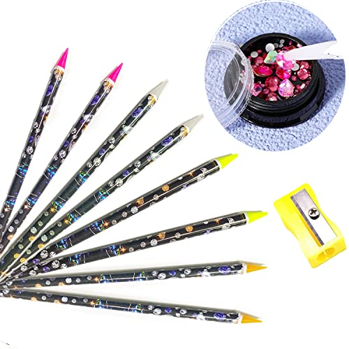 9 PCS עט ציור יהלומים, Bojuegzi Rhinesestone Picker עיפרון הגדר נקודת דבק עצמית מקדח מקדח עטים