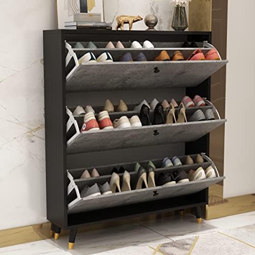 ארון נעליים של FUFU ו- GAGA עם 3 מגירות היפוך לכניסה, ארון אחסון נעליים מודרני, מארגן אחסון מדפי נעליים בודדות