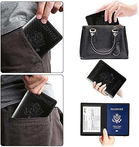 דרכון וחיסון כרטיס מחזיק קומבו עור מפוצל נסיעות ארנק דרכון מחזיק עם חיסון כרטיס חריץ לנשים גברים סיבי פחמן