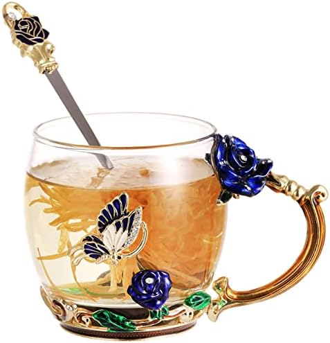 דג ' מאי אמייל זכוכית ספל ייחודי מתנות ליום הולדת, זכוכית כוס קפה ספלי תה כוס עם כפית מושלם