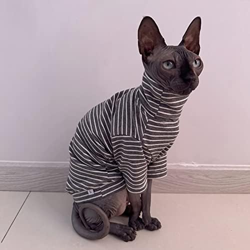 בציר פסים ספינקס חסר שיער חתולים חולצה כותנה חתול גולף בגדים לחיות מחמד חתלתול חולצות עם שרוולים