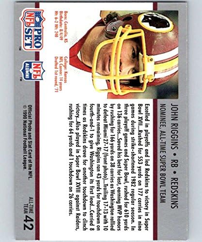 1990 Pro הגדיר NFL כדורגל סופרבול 16042 כרטיס מסחר רשמי של ג'ון ריגינס וושינגטון של ליגת הכדורגל הלאומית