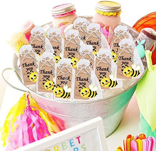 Cicibear 60 חבילות קישוטי מסיבות דבורים לאורחים, 20 מחזיקי מפתחות דבורים, 20 תגיות ו 20 שקיות מתנה לאמא לדבורה,