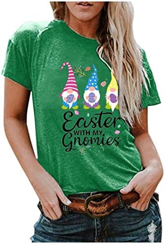 חולצת טס פסחא לנשים ביצים צבעוניות חולצות הדפס אותיות עגול