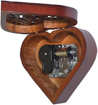 FNLY עתיק עתיק קופסה מוזיקלית מעץ, מעל הקופסה המוזיקלית של הקשת, עם תנועת ציפוי כסף פנימה, בצורת לב