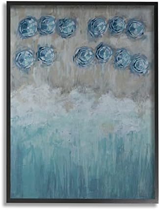 תעשיות סטופל מופשטות מטרייה כחולה אוקיאנוס חוף כפרי חוף ציור אמנות קיר ממוסגרת שחורה, 24 x 30