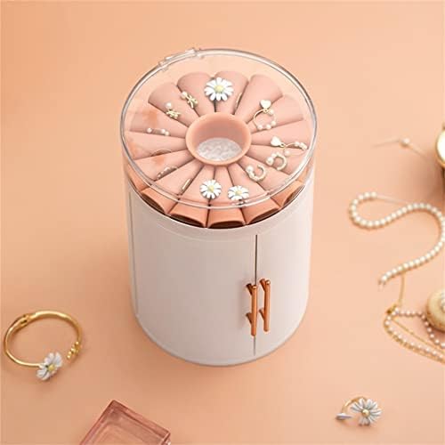 תיבת תכשיטי שרשרת טבעת נייד שולחן עבודה אחסון מקרה עגילי תכשיטים רב שכבתי אבק קופסות (צבע : ורוד, גודל