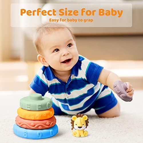 צעצועי טבעת ערימת תינוקות לתינוקות 0-3-6-9-12 חודשים, אסיסטים של יילודים מונטסורי מערם בקיעת שיניים, בנים