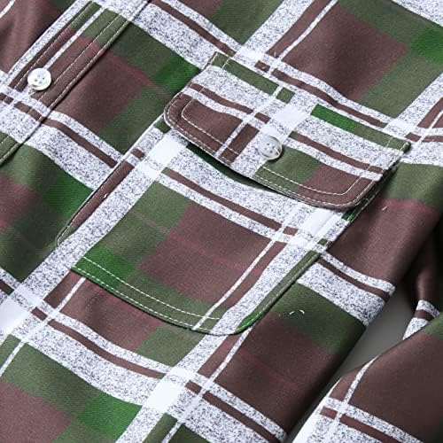 חולצות משובצות XZHDD לגברים, כפתור ז'קט מבודק באביב סתיו למטה חולצה מזדמנת רופפת עם כיס קדמי פומפום גולף גולף