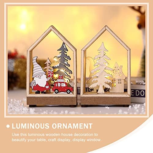 Uonlytech Decoraciones para salas de casa חג המולד שלט עץ שולחן שולחן מרכזי חורף כפר LED LED LIGHT LIGHT HOUSE