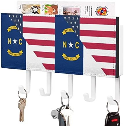 מחזיק מפתח דגל מדינת אמריקה וצפון קרוליינה עם מדף דואר 5 מארגן ווים לכניסה לקיר דקורטיבי רכוב