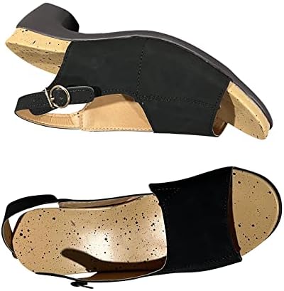 סנדלי עקב שמנמנים לנשים רצועת קרסול סנדלי משרד לבוש, נעלי סנדל אבזם אבזם מתכת קיץ