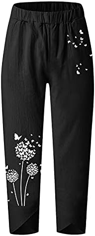מכנסי קפרי קיץ של ווקאצ'י לנשים מכנסי רגל רחבים מכנסי רגל רחבים מכנסיים מותניים אלסטיים קפריס תחתונים