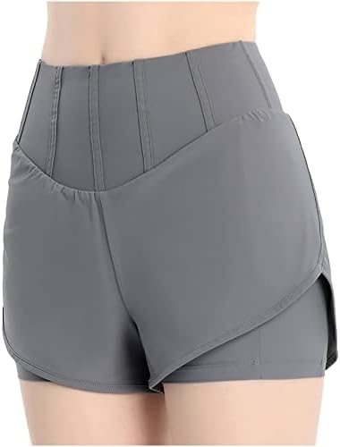 Qiguandz נשים מעוקלות אלסטיות מותניים גבוהים שכבה כפולה מפעילה מכנסיים קצרים קיץ נוחית קלה משקל סולידי