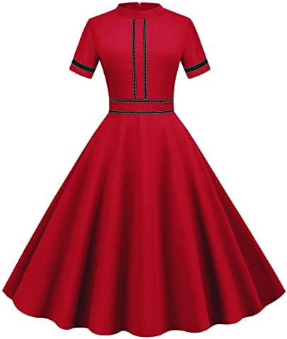 איקה נשים 1950 אונליין נדנדה בכושר והתלקחות קוקטייל שמלה קצר שרוול או צוואר אלגנטי חתונה אורח מסיבת שמלות