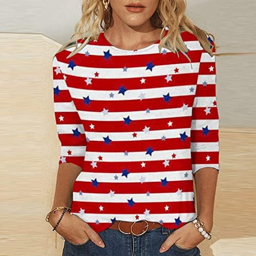 חולצת טרקלין לנשים סתיו קיץ 3/4 שרוול צוואר צוואר אמריקה דגל אמריקאי כוכב גרפי חולצות טשירט נער נער