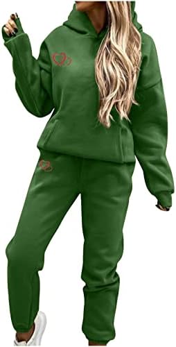 סט אימונית של CJHDYM לנשים לנשים קפוצ'ונים של ולנטיין מכנס 2 PC חליפת שרוולים ארוכים מכסה סווטשירט