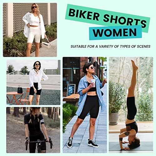 3 מארז מכנסיים אופנוענים עם כיסים לנשים-8 גבוהה מותן בטן בקרת אימון ספנדקס מכנסיים קצרים עבור חדר
