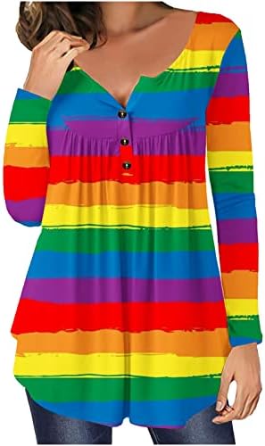 שרוול ארוך מזדמן לנשים V צוואר טוניקה טוניקה חולצה בצבע מפוסה בלוק חולצות טריקו