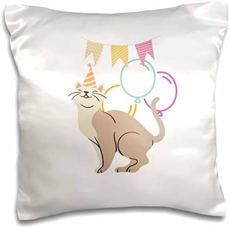 תמונת 3 של חתול בכובע מסיבת יום הולדת עם בלונים ומסיבה. - מקרי כריות