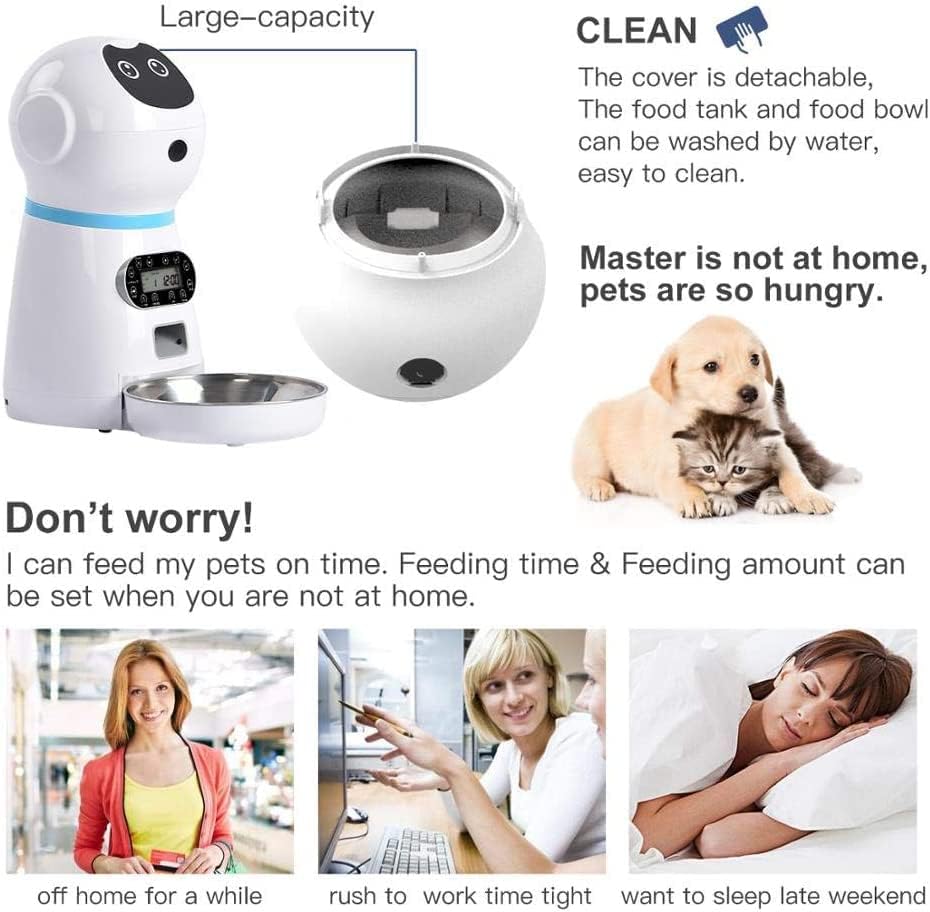 אוטומטי לחיות מחמד מזין, רובוט עיצוב נירוסטה מזון צלחת עם מסך מסך, מתוזמן כימות חכם מזין לחתולים כלבים