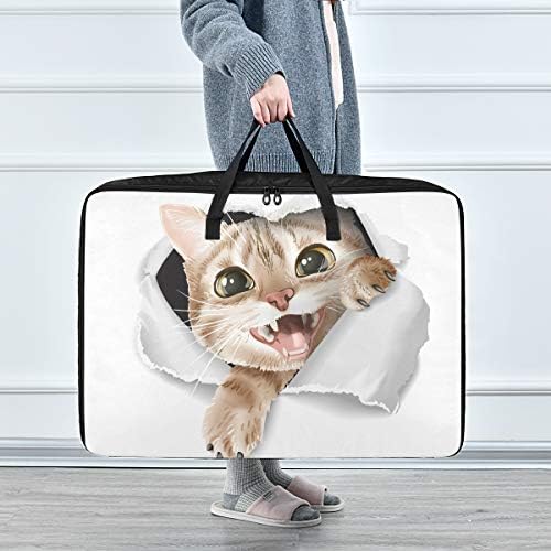 שקית אחסון בגדים לא משולבת לשמיכה - תיק מארגני חתולים חמוד של קיבולת גדולה עם קיבולת עם רוכסן עם רוכסן