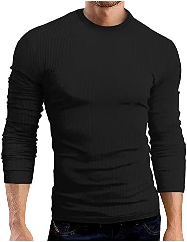 חולצות טריקו של צלעות סרוג ZDFER לגברים, אימון סתיו עם שרוול ארוך, סקיית צווארון מוצק צמרות מזדמנים חולצה תחתונה