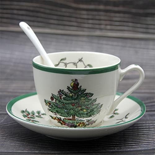 סט גרט של 4 כוס תה עץ חג המולד עם צלוחית וכף כוס חג חג המולד כוס קפה סט צלוחית סט סגנון אירופי