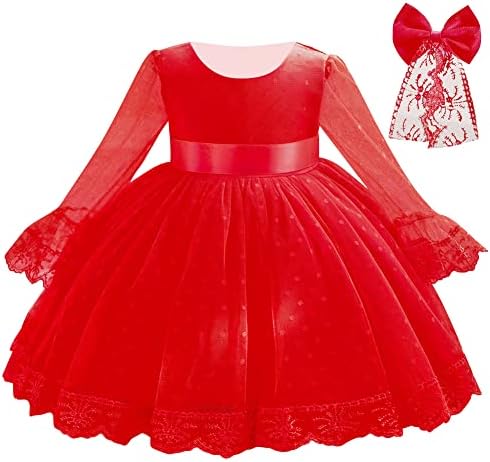 נערת פרח IDOPIP שמלת טוטו שרוול ארוך לילדים יום הולדת תינוקות המסיבה של שמלות כלה רשמיות שמלת V-Back