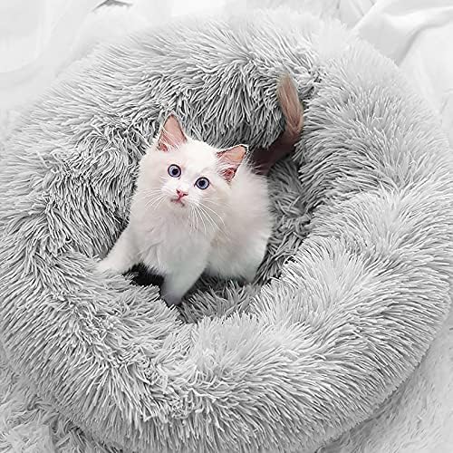 Renvirtue מיטת חתול סופגניות, מתאימה לחתולים או לכלב, שינה מקורה בסתיו/חורף, חתלתולים נוחים, מלונה של טדי, כיסוי