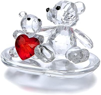 H&D Hyaline & Dora גבישים צלולים צלמיות של בעלי חיים דובי אם ותינוקות עם לב אדום דוב זכוכית חמודה פסלון