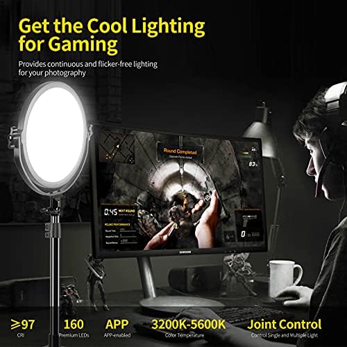 שולחן הר הוביל וידאו אור, 10 עגול מפתח אור עם מובנה מפזר ותצוגת מסך, דו צבע מקצועי אור עבור משחק / סטודיו/הזרמת
