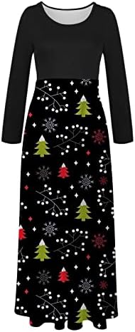 Tifzhadiao חג המולד נשים שמלה ארוכה מזדמנת, נשים חג המולד סנטה הדפס שמלות מקסי שמלות מותניים גבוהות שמלת נשף