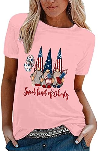 נשים 4 ביולי צמרות טוניקות טוניקות חולצות שרוול קצר חולצות יום עצמאות לנשים דגל אמריקאי חולצה מערבית
