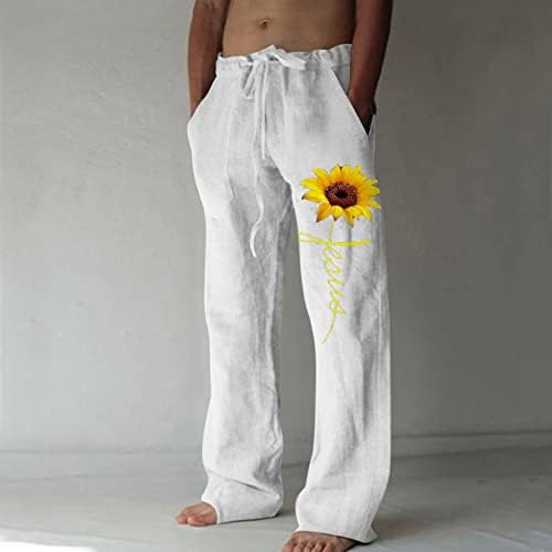 מכנסי פשתן כותנה לגברים של DGOOPD מכנסי מותניים אלסטיים מזדמנים מכנסי יוגה רגל ישר מכנסי חוף קיץ קל משקל