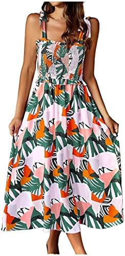 רצועת עניבת נשים בוהו שמלות מקסי פרחוניות 2023 החלקה מזדמנת של קיץ שמלת חוף מרובעת ללא שרוולים מרובעת