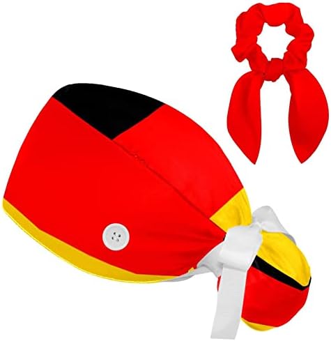 חג המולד אדום בז ' משובץ עבודה כובע מתכוונן לשפשף כובע עם כפתורים וקשת שיער פצפוץ עבור אחות ורופא