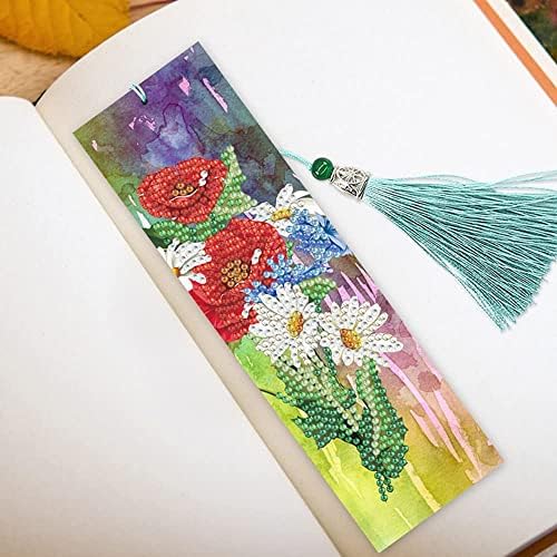 סימניות ציור יהלומים אינגובין פרחים, ערכות אמנות יהלומים עם ציצית, DIY Diamond Dots Art לילדים מלאכת אמנות למבוגרים