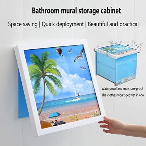 ארון קיר מפלסטיק מתקפל בחדר האמבטיה, סל כביסה אטום למים של קיר קיר עם מכסה, ללא אגרוף/קל להתקנה