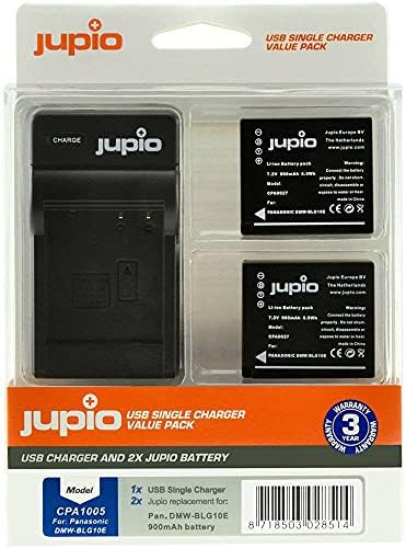 חבילת ערך jupio עם 2x DMW-BLG10 7.2V 900mAh Lithium-ion סוללה ומטען USB