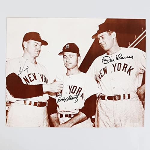 דון לארסן חתום תמונה 11 × 14 W/בובי שנץ ובובי טורלי ינקי - COA JSA - תמונות MLB עם חתימה