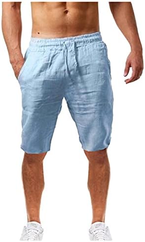 מכנסי פשתן כותנה של Beuu לגברים, קיץ משקל קל משקל נמתח מכנסי חוף קצרים מזדמנים ברמודה נוחה