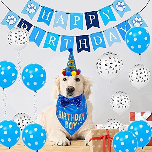 יום הולדת לכלב בנדנה, סט מסיבת יום הולדת לכלב, כלב יום הולדת ילדת ילד משולש צעיף צווארון פרפר צווארון עם כלב
