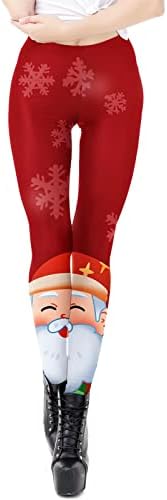 חותלות לחג המולד של נשים מותניים גבוהות מותניים ברמת חותלות יוגה יוגה סנטה קלאוס מודפסות מכנסי טרנינג