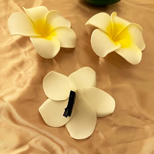 הוואי פלומריה פרח שיער קליפים עבור נשים הוואי אביזרי חוף מסיבת נסיעות לבן פרח שיער קליפ סיכות
